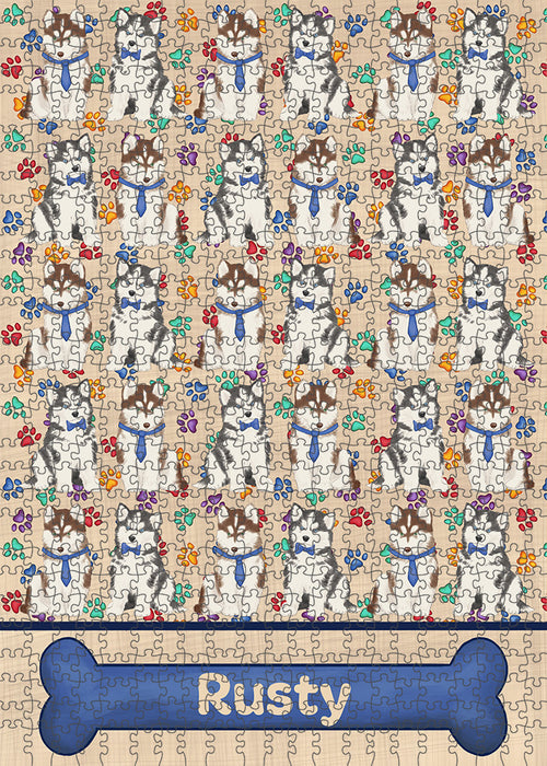 Rainbow Paw Print Siberian Husky Dogs Puzzle with Photo Tin PUZL98044