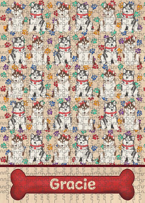 Rainbow Paw Print Siberian Husky Dogs Puzzle with Photo Tin PUZL98048