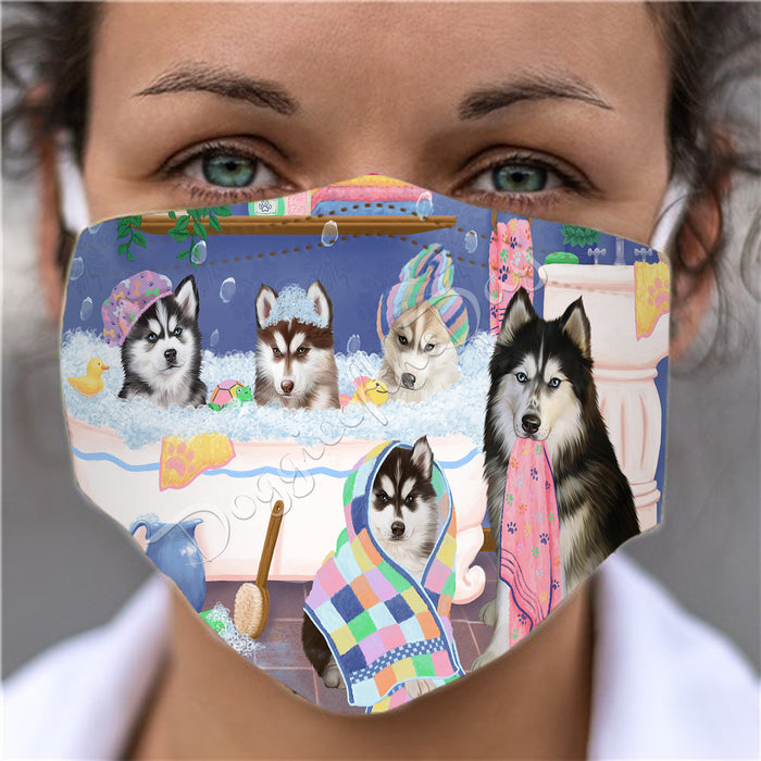 Rub A Dub Dogs In A Tub  Siberian Husky Dogs Face Mask FM49544