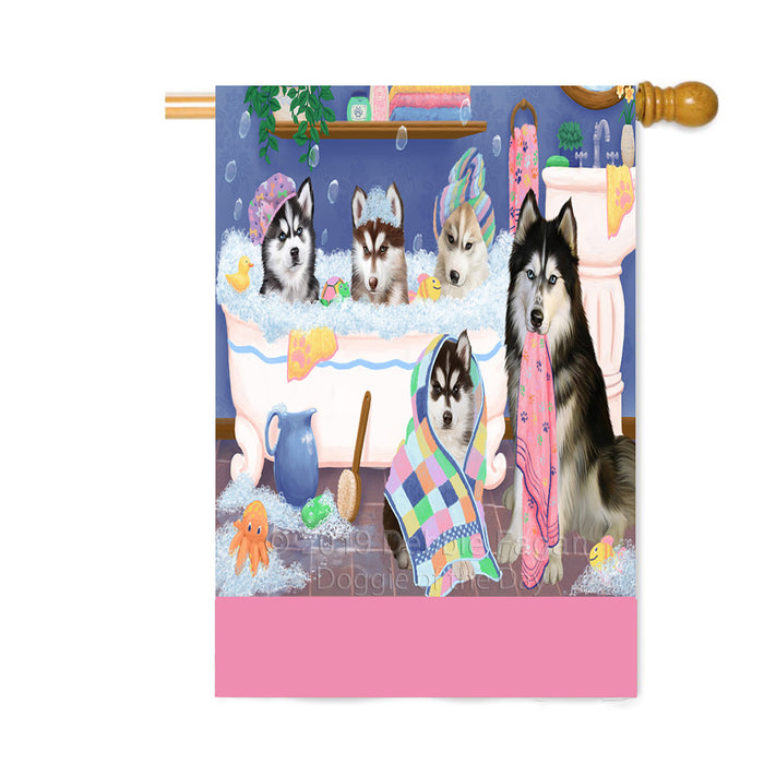Personalized Rub A Dub Dogs In A Tub Siberian Husky Dogs Custom House Flag FLG64378