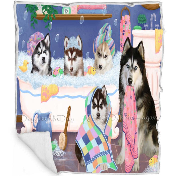 Rub A Dub Dogs In A Tub Siberian Huskies Dog Blanket BLNKT130863