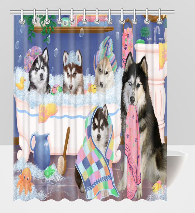 Rub A Dub Dogs In A Tub Siberian Husky Dogs Shower Curtain