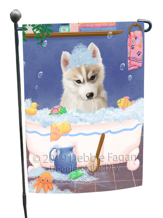 Rub A Dub Dog In A Tub Siberian Husky Dog Garden Flag GFLG66312