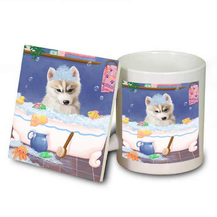 Rub A Dub Dog In A Tub Siberian Husky Dog Mug and Coaster Set MUC57448