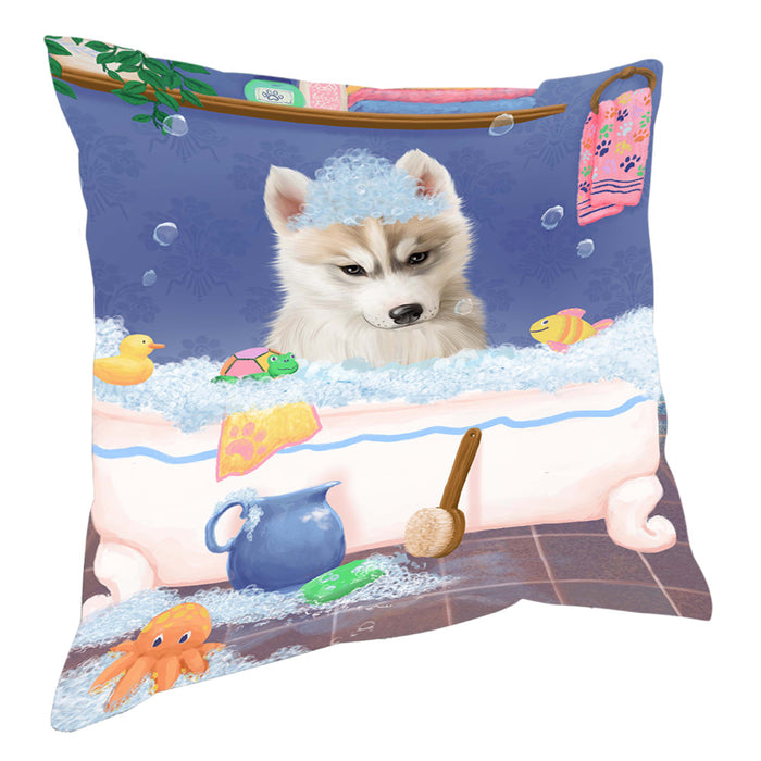 Rub A Dub Dog In A Tub Siberian Husky Dog Pillow with Top Quality High-Resolution Images - Ultra Soft Pet Pillows for Sleeping - Reversible & Comfort - Ideal Gift for Dog Lover - Cushion for Sofa Couch Bed - 100% Polyester, PILA90823