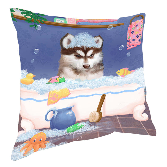 Rub A Dub Dog In A Tub Siberian Husky Dog Pillow with Top Quality High-Resolution Images - Ultra Soft Pet Pillows for Sleeping - Reversible & Comfort - Ideal Gift for Dog Lover - Cushion for Sofa Couch Bed - 100% Polyester, PILA90826