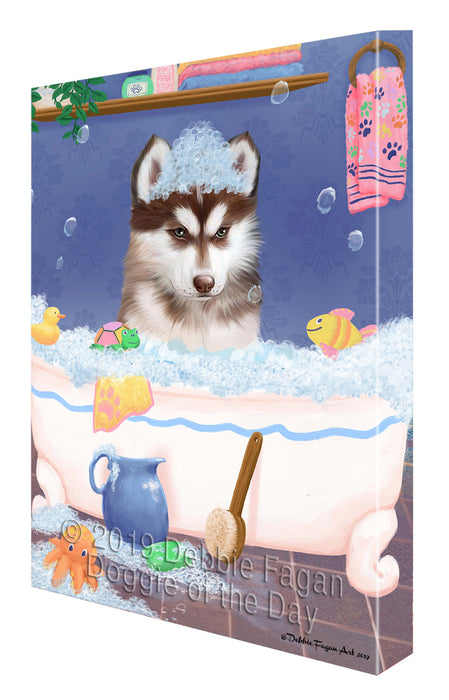 Rub A Dub Dog In A Tub Siberian Husky Dog Canvas Print Wall Art Décor CVS143621