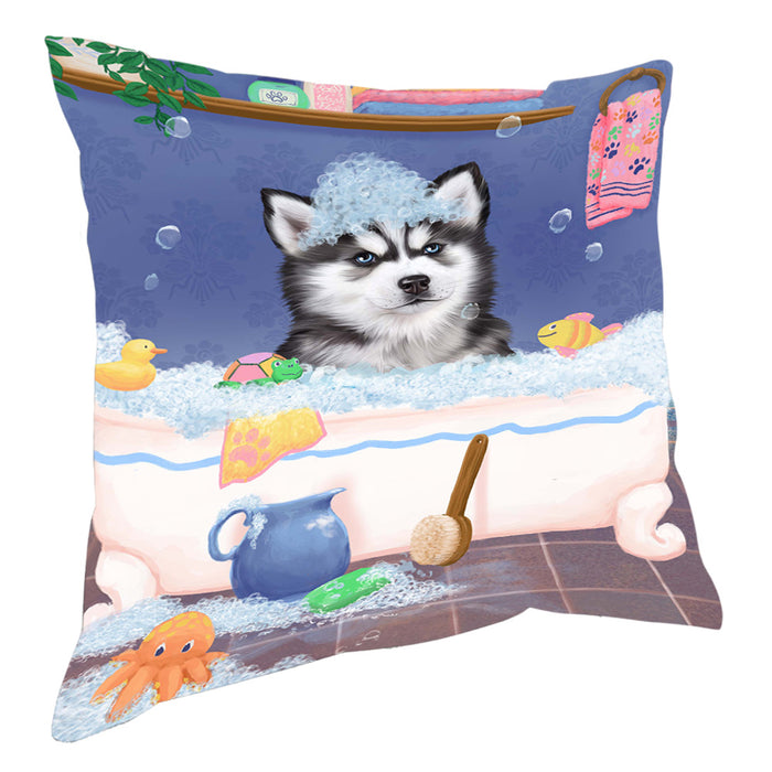 Rub A Dub Dog In A Tub Siberian Husky Dog Pillow with Top Quality High-Resolution Images - Ultra Soft Pet Pillows for Sleeping - Reversible & Comfort - Ideal Gift for Dog Lover - Cushion for Sofa Couch Bed - 100% Polyester, PILA90829
