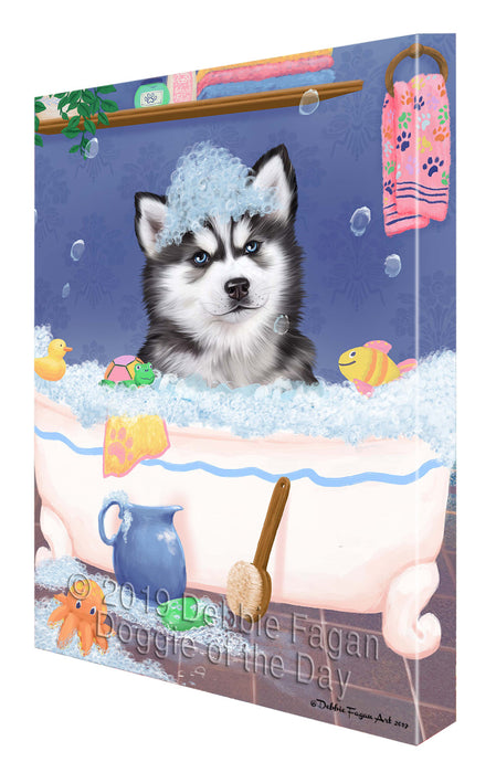 Rub A Dub Dog In A Tub Siberian Husky Dog Canvas Print Wall Art Décor CVS143630