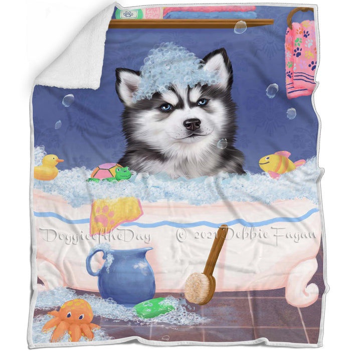 Rub A Dub Dog In A Tub Siberian Husky Dog Blanket BLNKT143167
