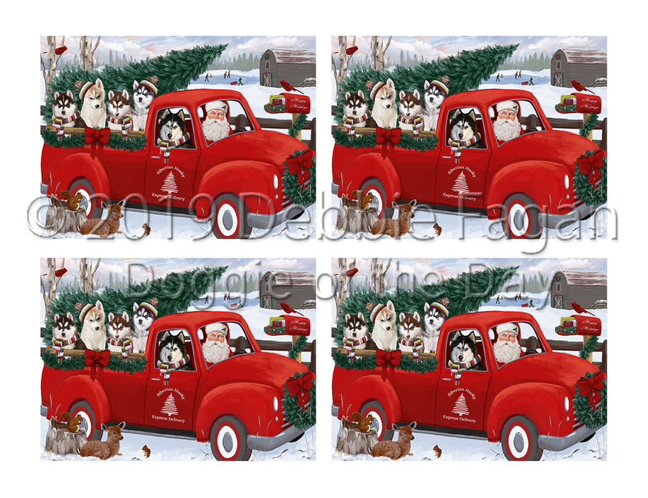 Christmas Santa Express Delivery Red Truck Siberian Husky Dogs Placemat