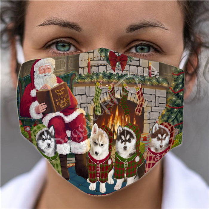 Christmas Cozy Holiday Fire Tails Siberian Husky Dogs Face Mask FM48670