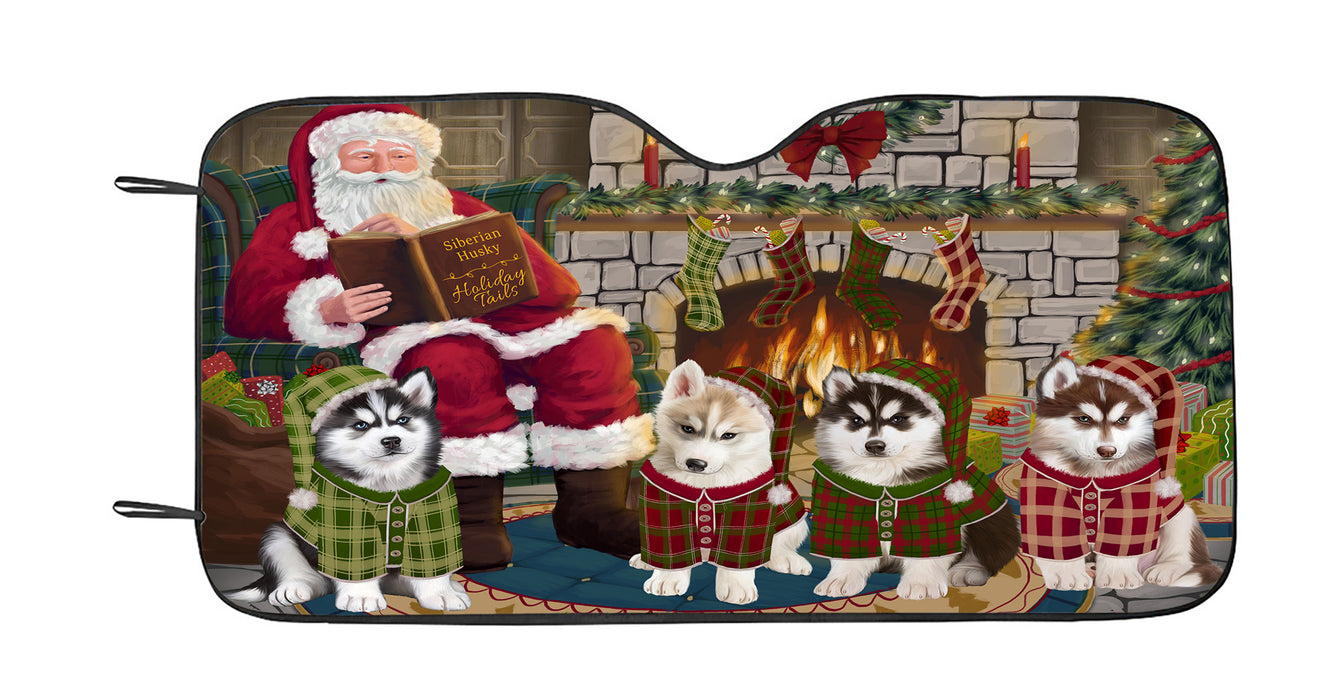 Christmas Cozy Holiday Fire Tails Siberian Husky Dogs Car Sun Shade