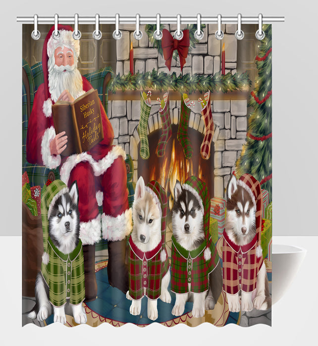 Christmas Cozy Holiday Fire Tails Siberian Husky Dogs Shower Curtain