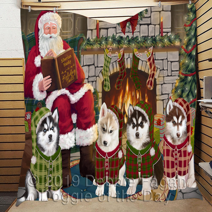 Christmas Cozy Holiday Fire Tails Siberian Husky Dogs Quilt