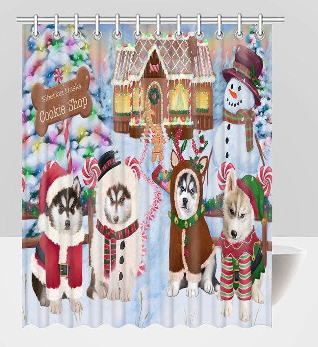 Holiday Gingerbread Cookie Siberian Husky Dogs Shower Curtain