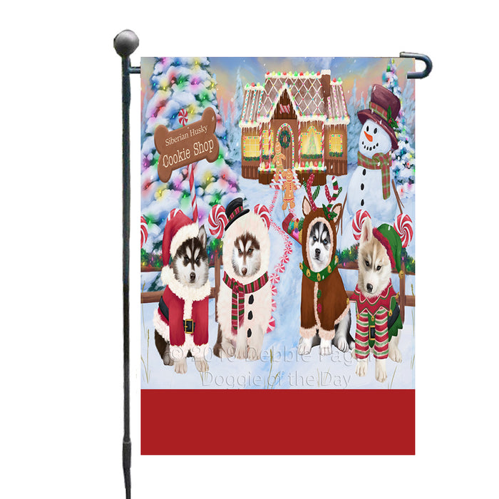 Personalized Holiday Gingerbread Cookie Shop Siberian Husky Dogs Custom Garden Flags GFLG-DOTD-A59242