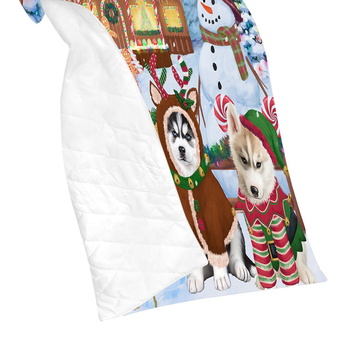 Holiday Gingerbread Cookie Siberian Husky Dogs Quilt