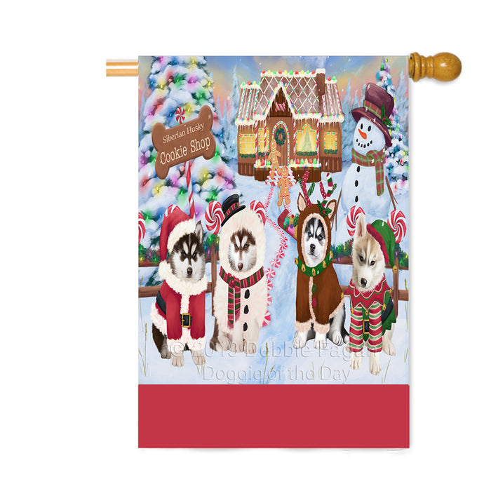 Personalized Holiday Gingerbread Cookie Shop Siberian Husky Dogs Custom House Flag FLG-DOTD-A59298