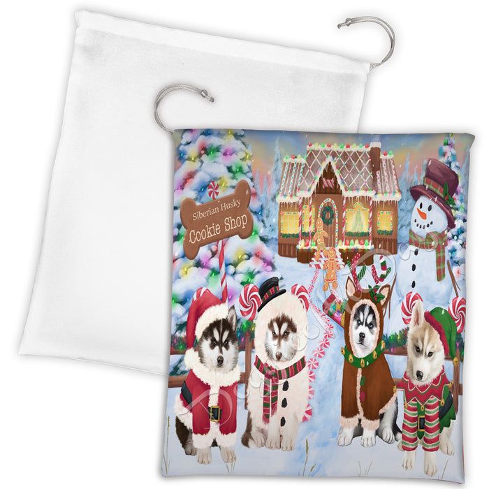 Holiday Gingerbread Cookie Siberian Husky Dogs Shop Drawstring Laundry or Gift Bag LGB48637