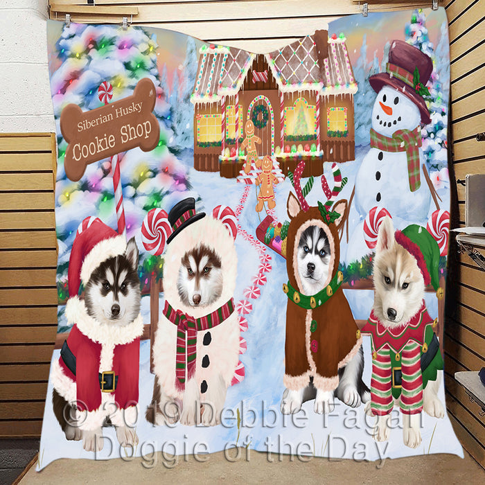 Holiday Gingerbread Cookie Siberian Husky Dogs Quilt