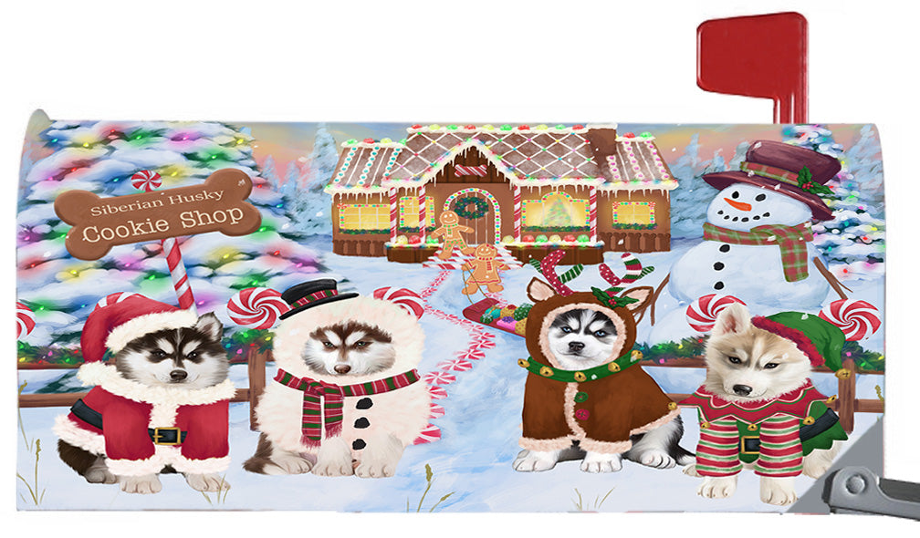 Christmas Holiday Gingerbread Cookie Shop Siberian Husky Dogs 6.5 x 19 Inches Magnetic Mailbox Cover Post Box Cover Wraps Garden Yard Décor MBC49029