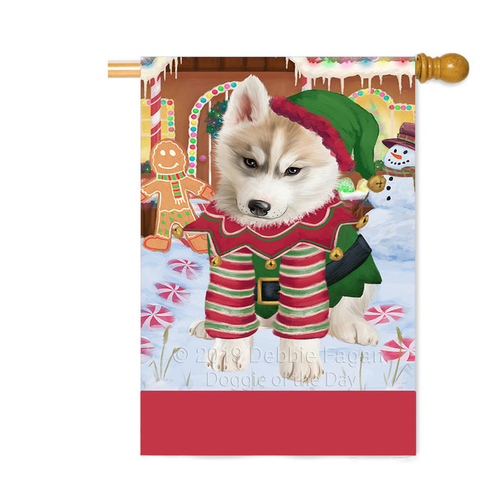 Personalized Gingerbread Candyfest Siberian Husky Dog Custom House Flag FLG63973