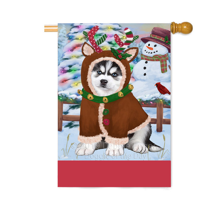 Personalized Gingerbread Candyfest Siberian Husky Dog Custom House Flag FLG63974