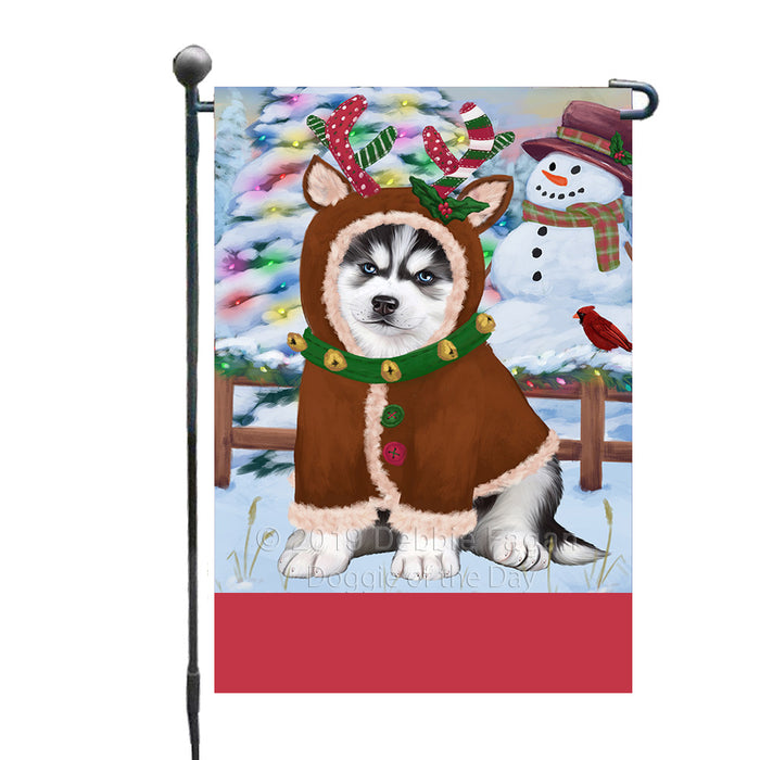 Personalized Gingerbread Candyfest Siberian Husky Dog Custom Garden Flag GFLG64191
