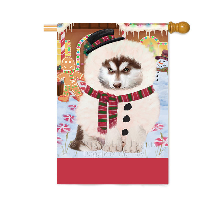 Personalized Gingerbread Candyfest Siberian Husky Dog Custom House Flag FLG63976