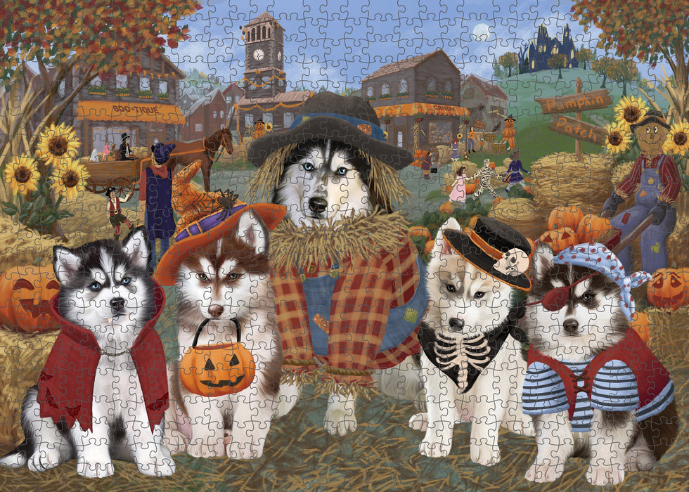 Halloween 'Round Town Siberian Husky Dogs Puzzle with Photo Tin PUZL98796