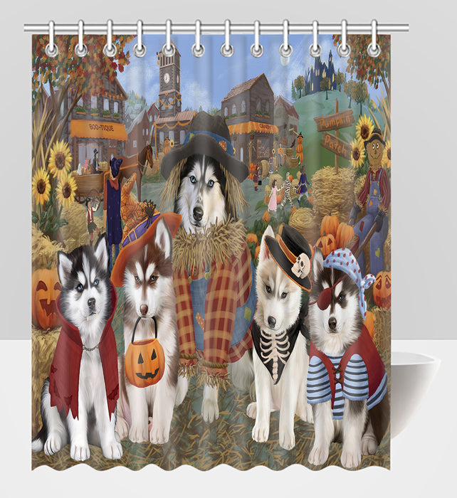 Halloween 'Round Town Siberian Husky Dogs Shower Curtain