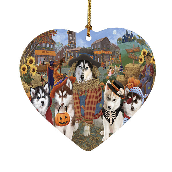 Halloween 'Round Town Siberian Husky Dogs Heart Christmas Ornament HPOR57707