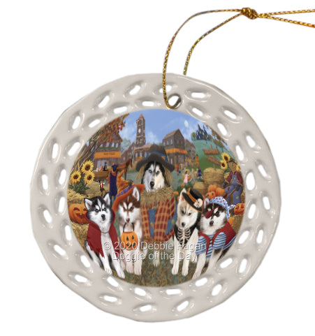 Halloween 'Round Town Siberian Husky Dogs Doily Ornament DPOR58071