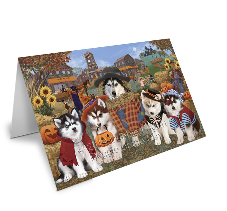 Halloween 'Round Town Siberian Husky Dogs Handmade Artwork Assorted Pets Greeting Cards and Note Cards with Envelopes for All Occasions and Holiday Seasons GCD78467