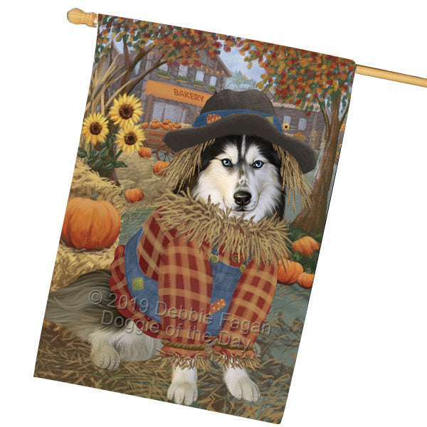 Fall Pumpkin Scarecrow Siberian Husky Dogs House Flag FLG65980