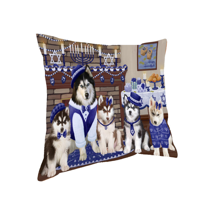 Happy Hanukkah Family Siberian Husky Dogs Pillow PIL85300