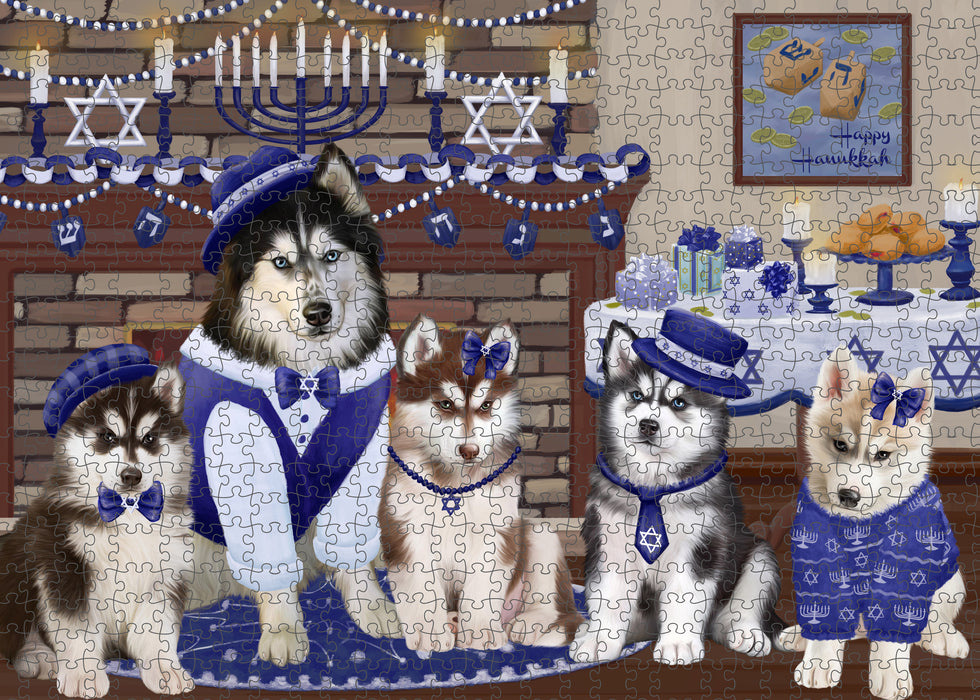 Happy Hanukkah Family Siberian Husky Dogs Puzzle with Photo Tin PUZL98916