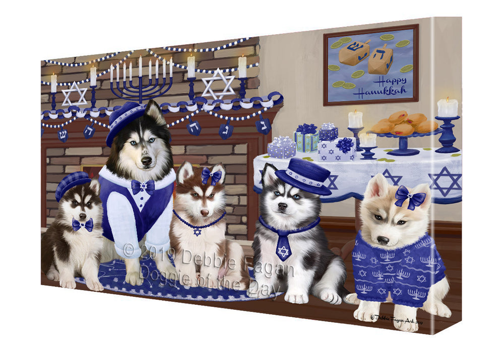 Happy Hanukkah Family Siberian Husky Dogs Canvas Print Wall Art Décor CVS144296