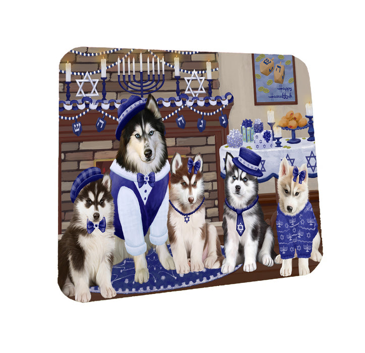 Happy Hanukkah Family Siberian Husky Dogs Coasters Set of 4 CSTA57880