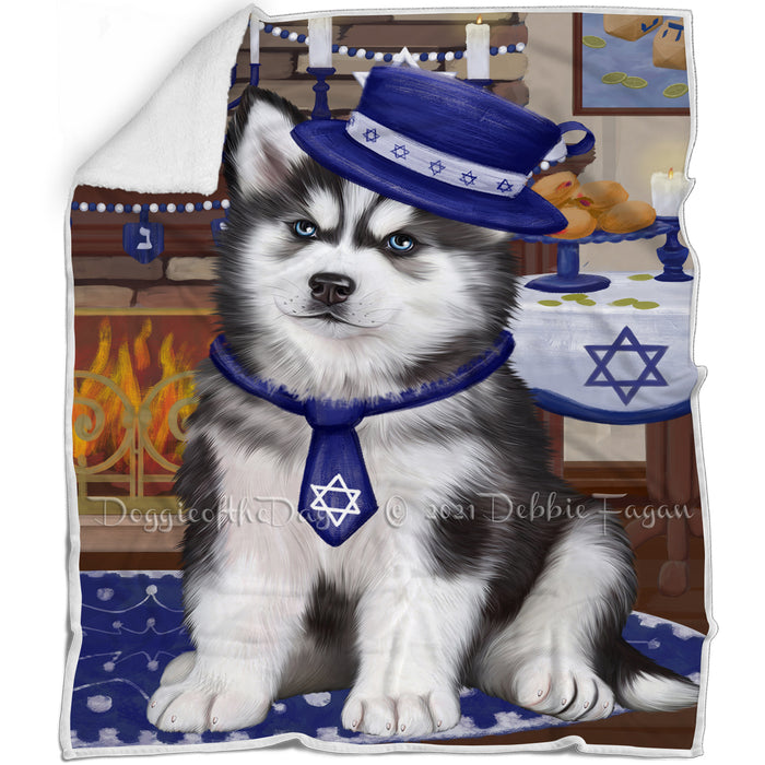 Happy Hanukkah Siberian Husky Dog Blanket BLNKT144052