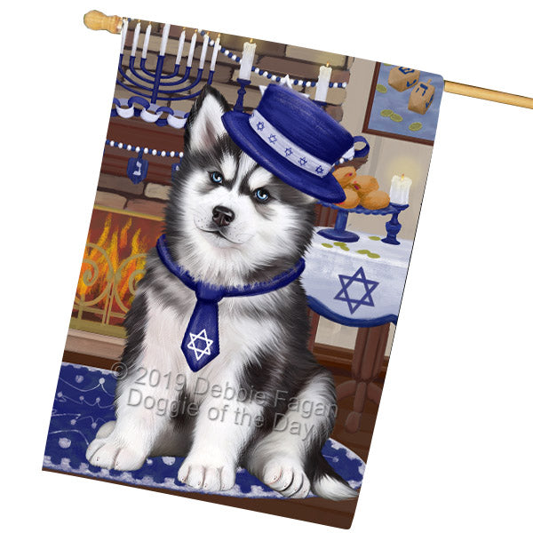 Happy Hanukkah Siberian Husky Dog House Flag FLG66010