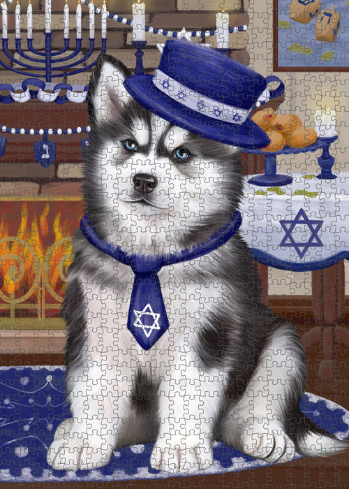 Happy Hanukkah Siberian Husky Dog Puzzle with Photo Tin PUZ99160