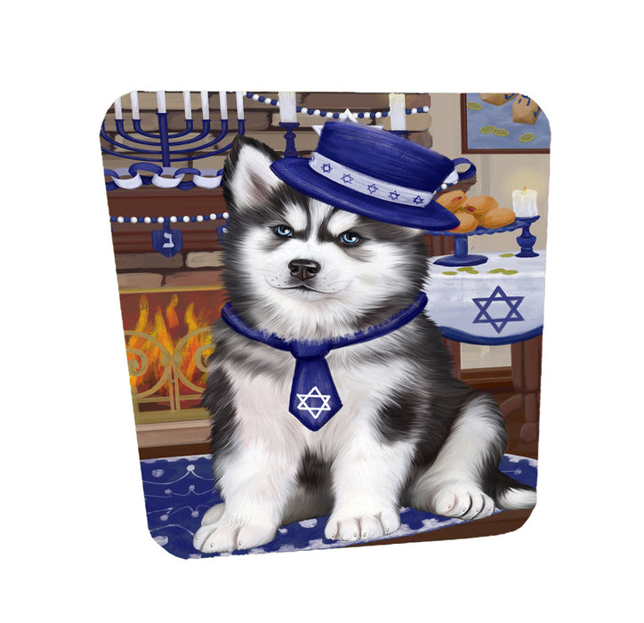 Happy Hanukkah Family Siberian Husky Dogs Coasters Set of 4 CSTA58765