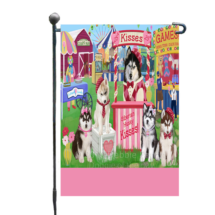 Personalized Carnival Kissing Booth Siberian Husky Dogs Custom Garden Flag GFLG64320