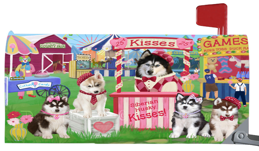 Carnival Kissing Booth Siberian Husky Dogs Magnetic Mailbox Cover Both Sides Pet Theme Printed Decorative Letter Box Wrap Case Postbox Thick Magnetic Vinyl Material