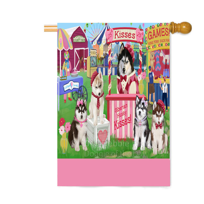 Personalized Carnival Kissing Booth Siberian Husky Dogs Custom House Flag FLG63644