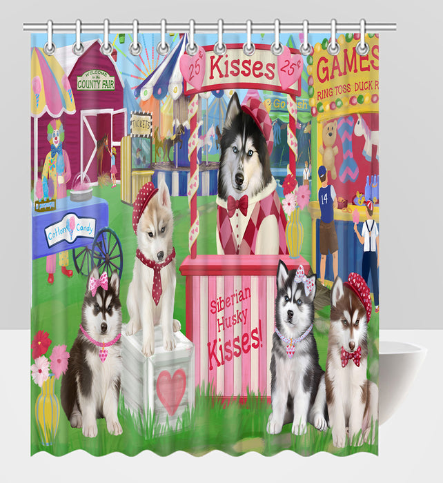 Carnival Kissing Booth Siberian Husky Dogs Shower Curtain