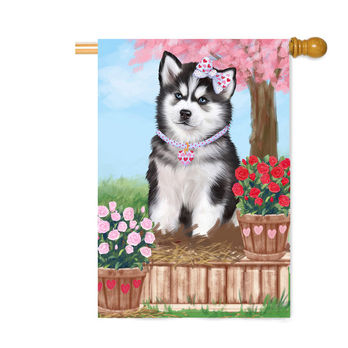 Personalized Rosie 25 Cent Kisses Siberian Husky Dog Custom House Flag FLG64953