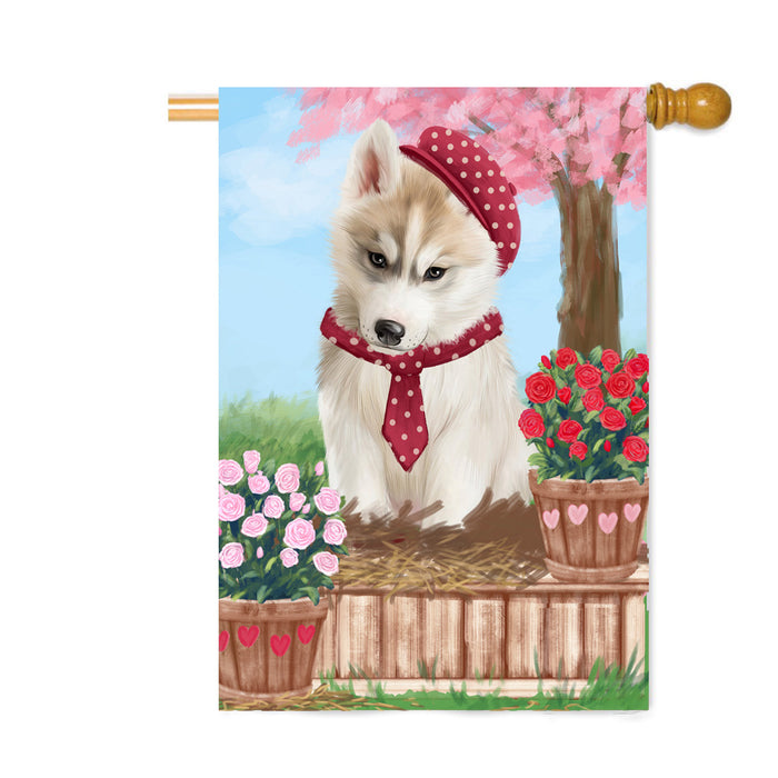 Personalized Rosie 25 Cent Kisses Siberian Husky Dog Custom House Flag FLG64954